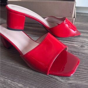 Red Faux Leather Kitten Heel Sandal - SIZE 8